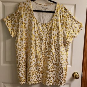 Catherine's 2X White w/Gold Animal Print SS Tee